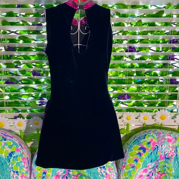 Lucky S black velour romper with hot pink collar and lining - Picture 4 of 5